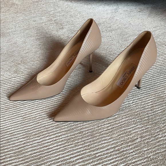 Jimmy Choo Shoes - Jimmy Choo Love 85 Textured Leather Nude Tan Pumps Closed Toe Heels Size 7.5